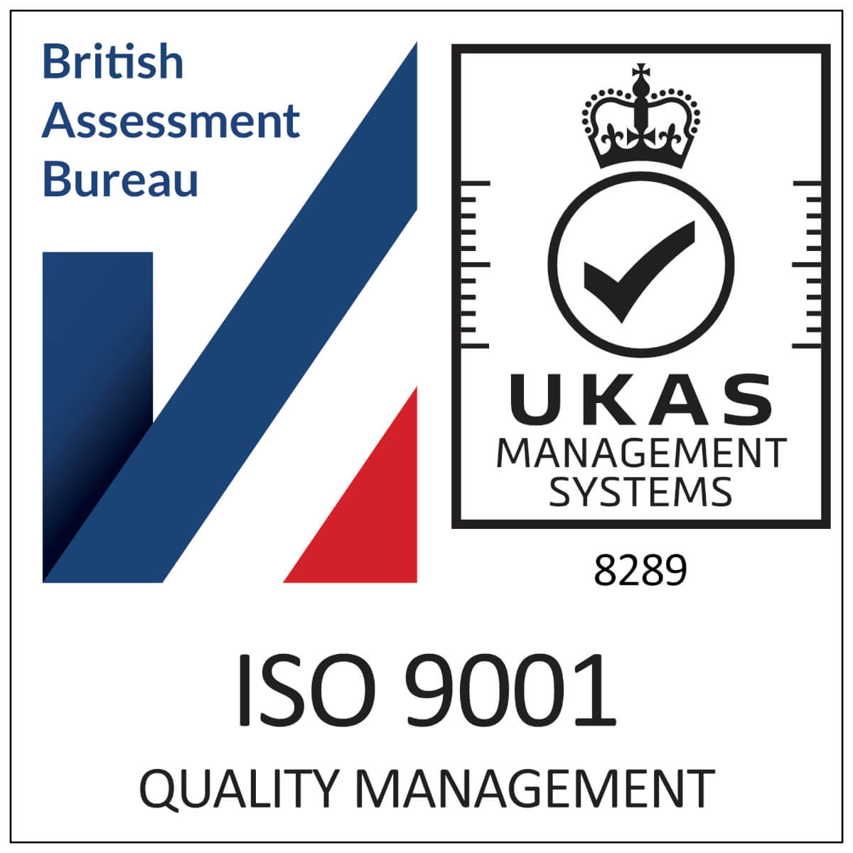 ISO 9001 certified, British Assessment Bureau and UKAS