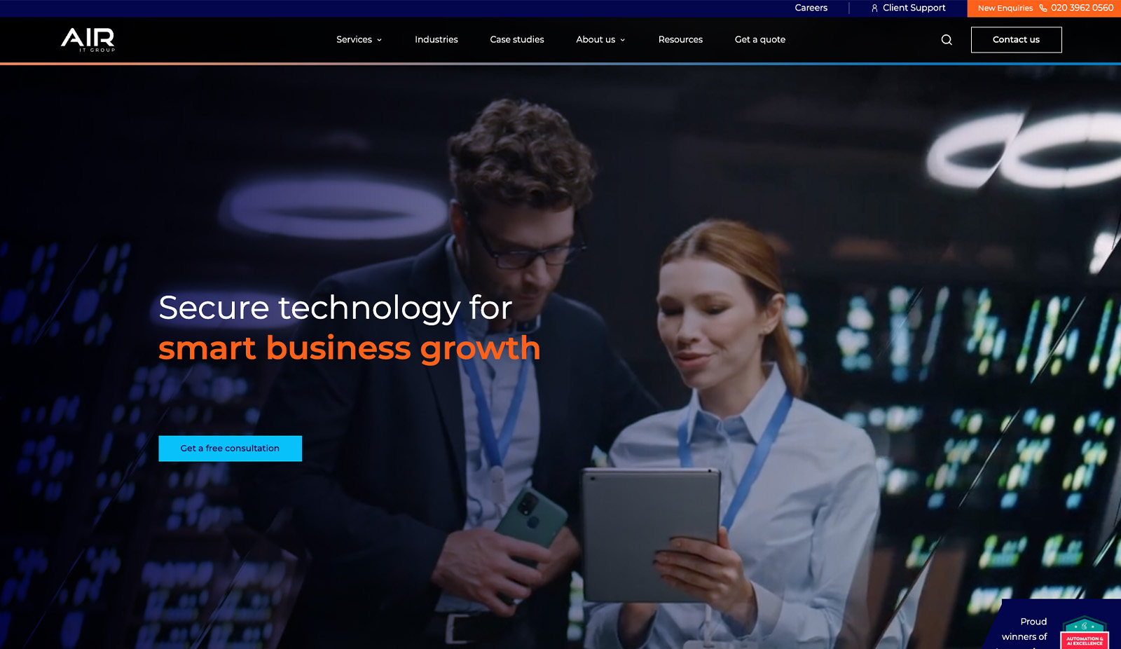 Air IT website homepage offering secure managed IT support for small and growing UK businesses