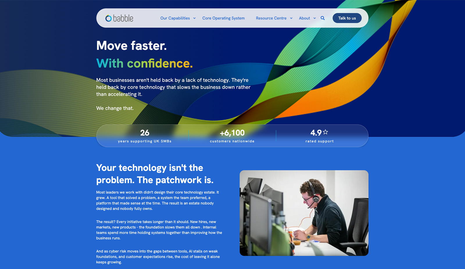 Babble website homepage offering managed IT support and business communications
