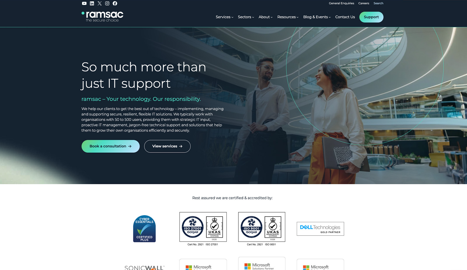 ramsac homepage promoting relationship-led IT support for London and South East businesses