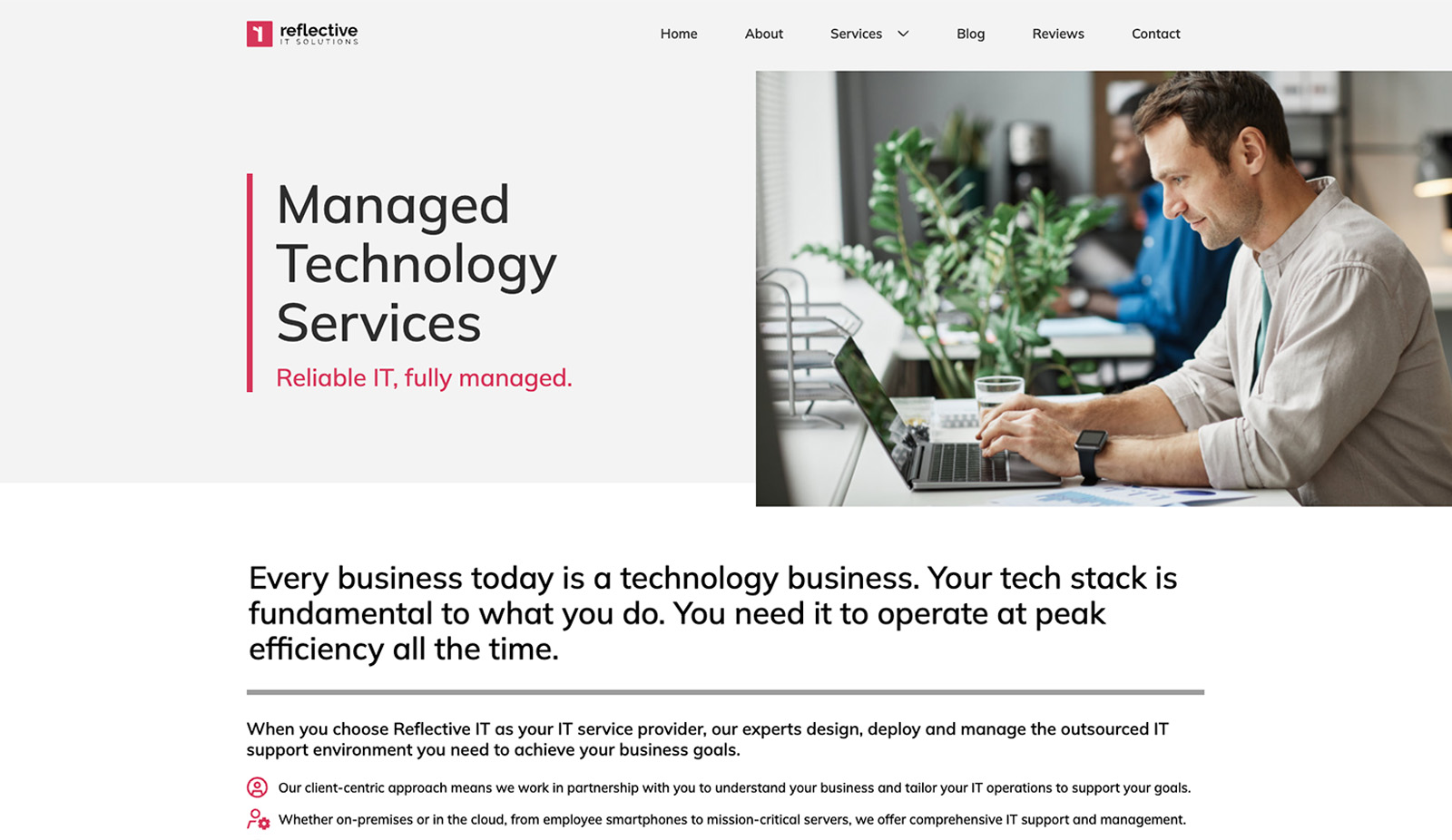 Reflective IT homepage for IT support for small businesses