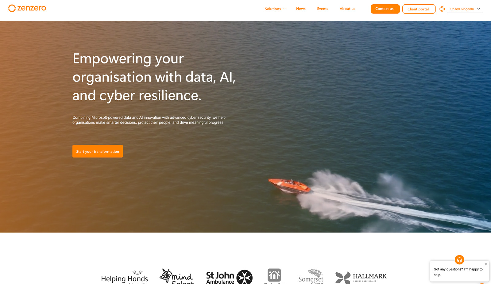 Zenzero homepage offering small business IT support, data, AI and cyber resilience
